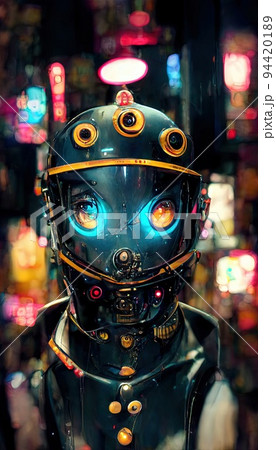 Abstract portrait of a steampunk robot-scientist. A steampunk fantasy concept. Abstract portrait of a steampunk robot-scientist. A steampunk fantasy concept. 94420189