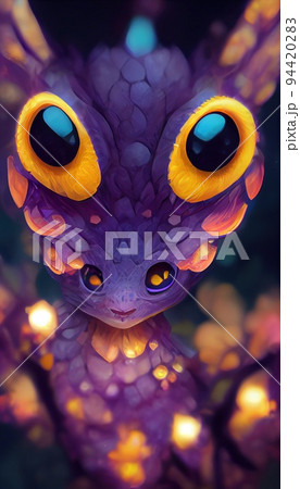 Cute fairy-tale purple dragon. Fairy dragon concept. Cute fairy-tale purple dragon. Fairy dragon concept. 94420283