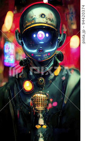 Abstract portrait of a steampunk robot-scientist. A steampunk fantasy concept. Abstract portrait of a steampunk robot-scientist. A steampunk fantasy concept. 94420374