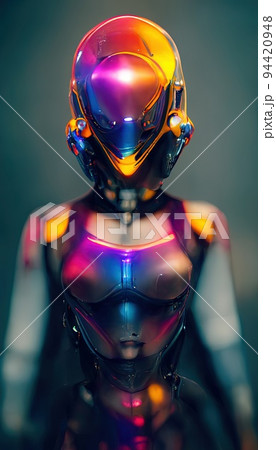 Portrait of a girl in a futuristic cyberpunk style in a cyber chrome suit. A high-tech man from the future. The concept of virtual reality and cyberpunk. Portrait of a girl in a futuristic cyberpunk style in a cyber chrome suit. A high-tech man from the future. The concept of virtual reality and cyberpunk. 94420948