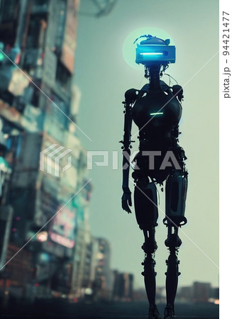 Portrait of a futuristic female robot. An artistic abstract steampunk fantasy. Concept of a modern robot. 3d rendering 94421477