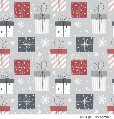 Seamless pattern with gift boxes and snowflakes. Seamless pattern with gift boxes and snowflakes. 94422907