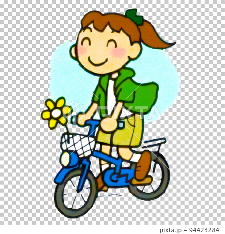 一個女孩騎著簡單可愛的自行車的插圖 94423284