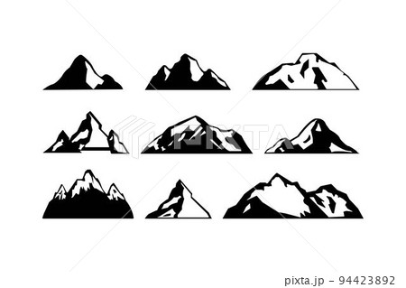 Mountain hills, rocks and peaks. Silhouette icon vector illustration. Logo art design clip art sets. 94423892
