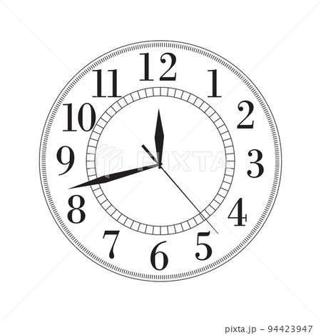 Black vintage clock with numbers isolated. Vector 94423947