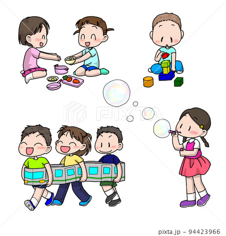 いろんな遊びをする子ども達のイラスト素材