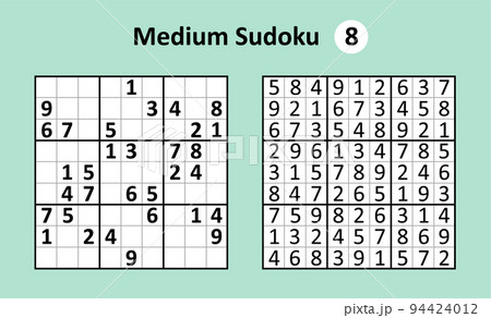 Sudoku game with answers. Medium complexity. Simple vector Sudoku game with answers. Medium complexity. Simple vector 94424012