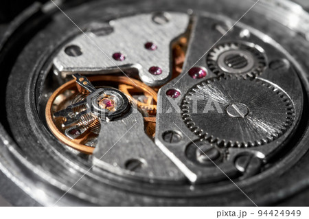 Close-up of vintage Wrist watch mechanism Close-up of vintage Wrist watch mechanism 94424949
