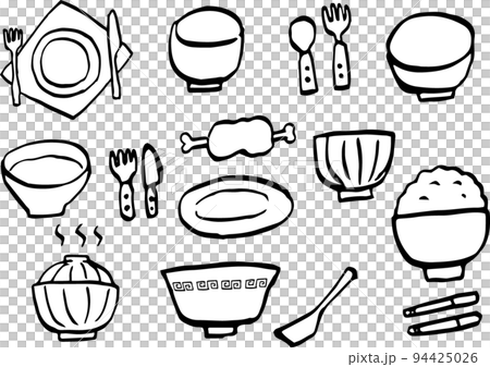 手寫筆劃餐具插圖(黑白) 手寫筆劃餐具插圖(黑白) 94425026