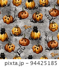 Happy Halloween. Seamless pattern with cute pumpkins and black cat 94425185