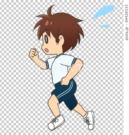 一個跑步的男孩穿著短袖和短褲的運動服 一個跑步的男孩穿著短袖和短褲的運動服 94426333