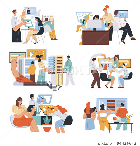 People working on project together, team workのイラスト素材 [94426642] - PIXTA