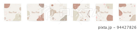 Autumn sale square posts fashion template set. Autumn leaves and abstract shapes for sale promo posts. Fall design with oak and maple leaves, brown and beige colors. Vector templates set. 94427826