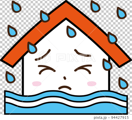 房屋洪水洪水破壞大雨颱風風暴天災洪水樓上洪水樓下女擬人尷尬臉 房屋洪水洪水破壞大雨颱風風暴天災洪水樓上洪水樓下女擬人尷尬臉 94427915