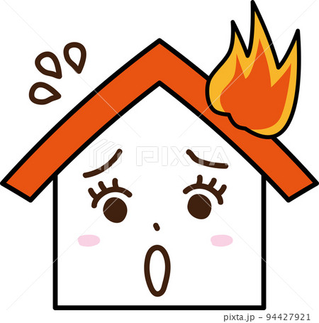 家　火事　煙　火災　放火　女性　擬人化　困った顔 94427921