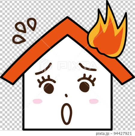 家　火事　煙　火災　放火　女性　擬人化　困った顔 94427921