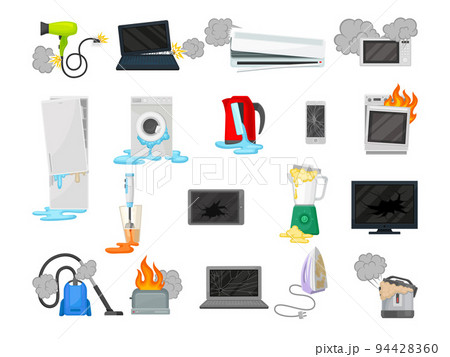 Broken Home Appliances and Electronic Device with Different Damage Big Vector Set Broken Home Appliances and Electronic Device with Different Damage Big Vector Set 94428360