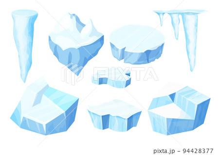 Set Ice floe, frozen water piece, iceberg in cartoon style isolated on white background. Polar landscape element, ui game asset. Winter decoration. Set Ice floe, frozen water piece, iceberg in cartoon style isolated on white background. Polar landscape element, ui game asset. Winter decoration. 94428377