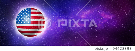 Soccer football ball with USA flag. Space background. Illustration, banner 94428398