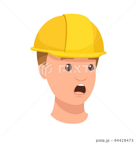 Shocked Man Builder Character Head in Yellow Hard Hat and Amazed Face Expression Vector Illustration Shocked Man Builder Character Head in Yellow Hard Hat and Amazed Face Expression Vector Illustration 94428473