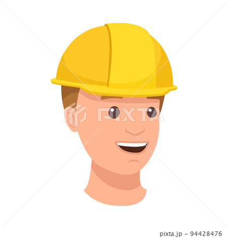 Man Builder Character Head in Yellow Hard Hat and Smiling Face Expression Vector Illustration 94428476