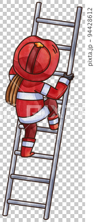 Firefighter, fireman character with fire fighting equipment tools. Fireman in uniform with fire hose hydrant, fire extinguisher watercolor illustration set. Fireman character 94428612