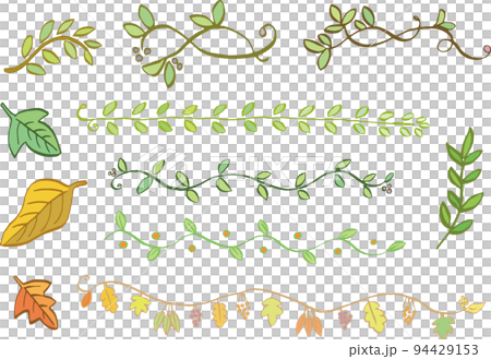 用鋼筆繪製的葉子裝飾的裝飾邊框（線條顏色因顏色而異） 94429153