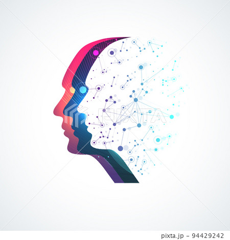Artificial intelligence logo. Machine Learning concept. Digital Brain. Neural Networks and Learning Processing Big Data. Data flow background illustration Artificial intelligence logo. Machine Learning concept. Digital Brain. Neural Networks and Learning Processing Big Data. Data flow background illustration 94429242