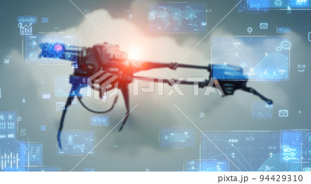 ドローン兵器とテクノロジー　バナー・広告向け横長ビジュアル 94429310