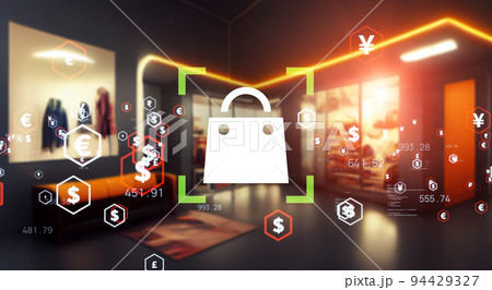 ショッピングと金融テクノロジー　バナー・広告向け横長ビジュアル 94429327