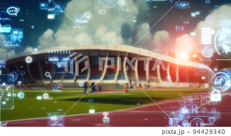 スポーツスタジアムとテクノロジー　バナー・広告向け横長ビジュアル 94429340