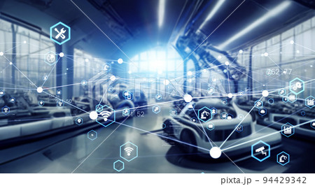 工場とネットワーク　バナー・広告向け横長ビジュアル 94429342