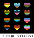 A set of striped colored hearts 94431154