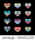 A set of striped colored hearts with the grunge effect 94431155