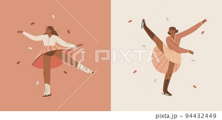 Hand drawn vector abstract graphic Merry Christmas and Happy new year illustration figure ice skating people.Christmas cute design background.Winter holiday art concept.Modern creative greeting card. 94432449