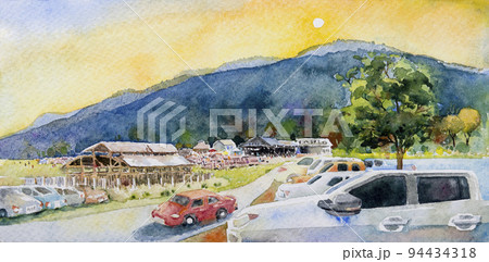 Paintings panorama colorful of travel family. 94434318