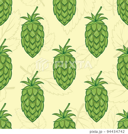 Vector Seamless Pattern with Colored Hand Drawn Cartoon Hop, Repeated Hop Print. Hop Design for Textile, Wallpapers, Cards, Fabrics, Packaging, Wrapping 94434742