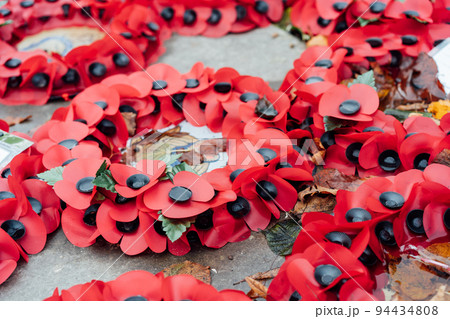Poppy day great remembrance war world flanders at war memorial. Selective focus. 94434808