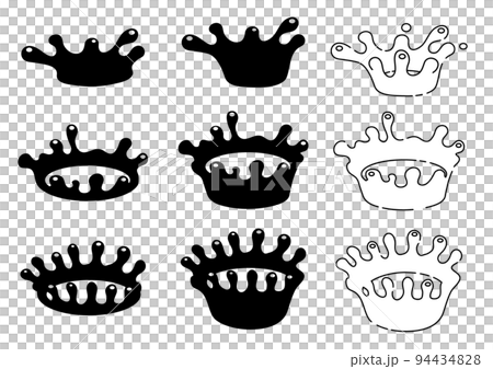 ミルククラウンのアイコンセット（モノクロ）のイラスト素材 [94434828