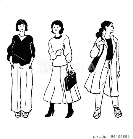 おしゃれな女性のベクター線画 94434899