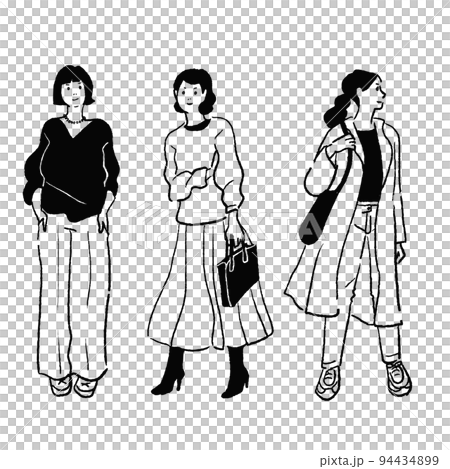 おしゃれな女性のベクター線画 94434899