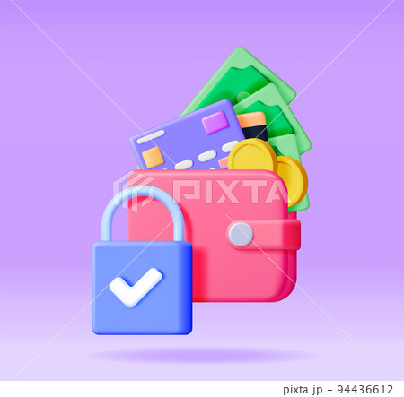 3D Wallet with Padlock Isolated 94436612