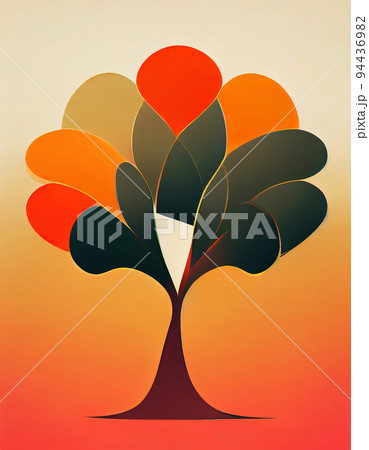 Sketchy autumn tree flat illustration. Abstract flat autumn tree. Digital illustration based on render by neural network Sketchy autumn tree flat illustration. Abstract flat autumn tree. Digital illustration based on render by neural network 94436982