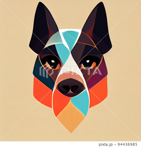 Illustrated stylized dog head. Digital illustration based on render by neural network 94436985