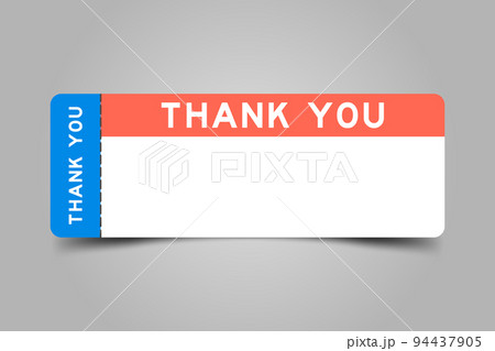 Blue and orange color ticket with word thank you and white copy space on gray background 94437905