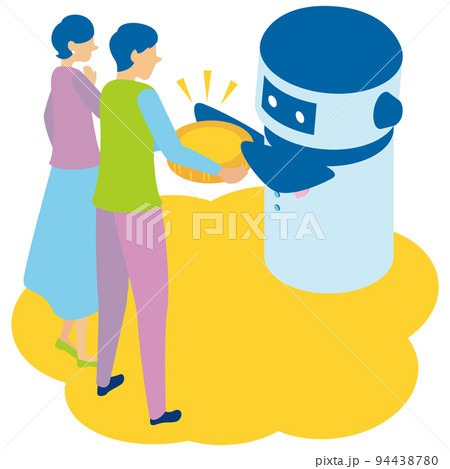 ロボットから投資のアドバイスを受ける男性と女性 94438780