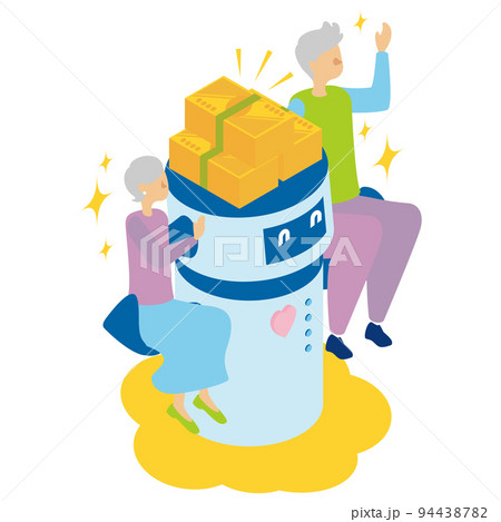 ロボットから投資のアドバイスを受けるシニア男性と女性 94438782