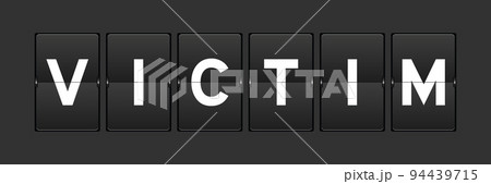 Black color analog flip board with word victim on gray background 94439715