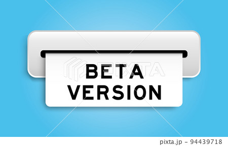 White coupon banner with word beta version from machine on blue color background 94439718