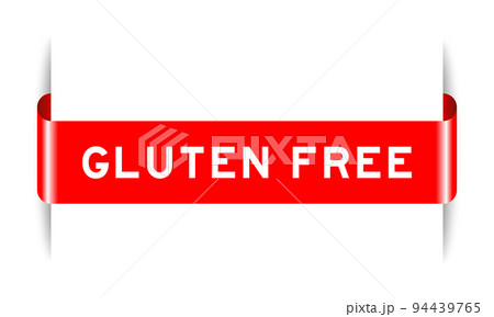 Red color inserted label banner with word gluten free on white background 94439765